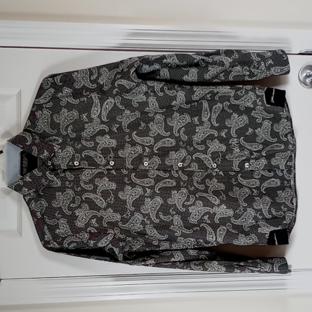 John Lennon Long Sleeve Button Down Black White Paisley Shirt Size Small 14.5/15